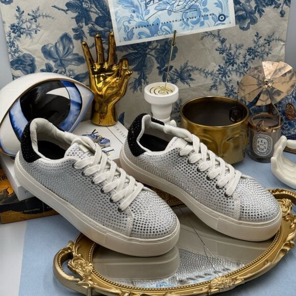 🆕 KURT GEIGER LONDON 🧿 NWOT Laney Silver Crystal Low Top Sneaker, Sz 40 US 9 - Picture 6 of 16